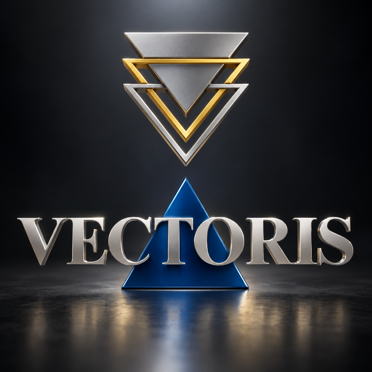 VECTORIS gold and blue three-dimensional V emblem